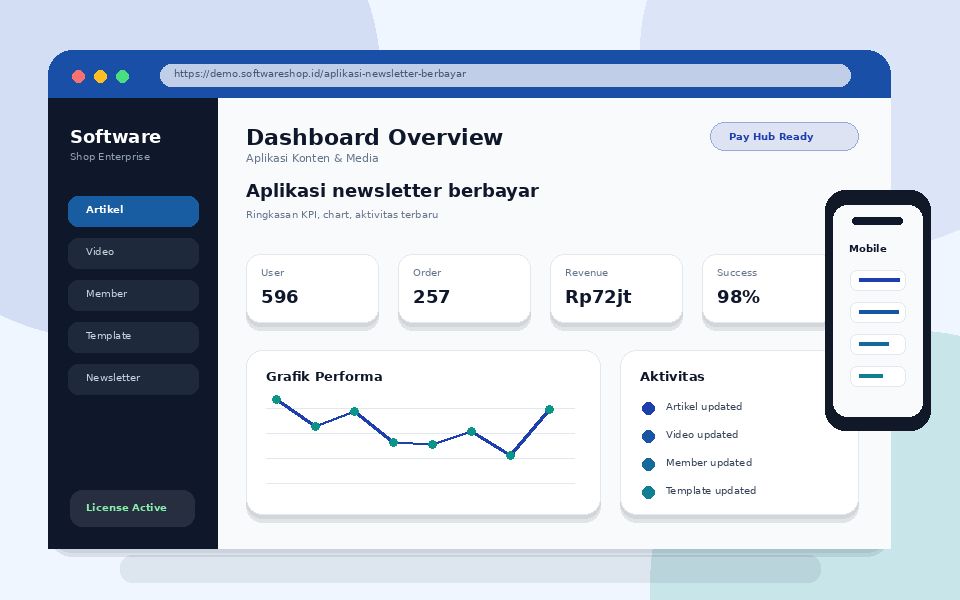 Screenshot utama Aplikasi newsletter berbayar