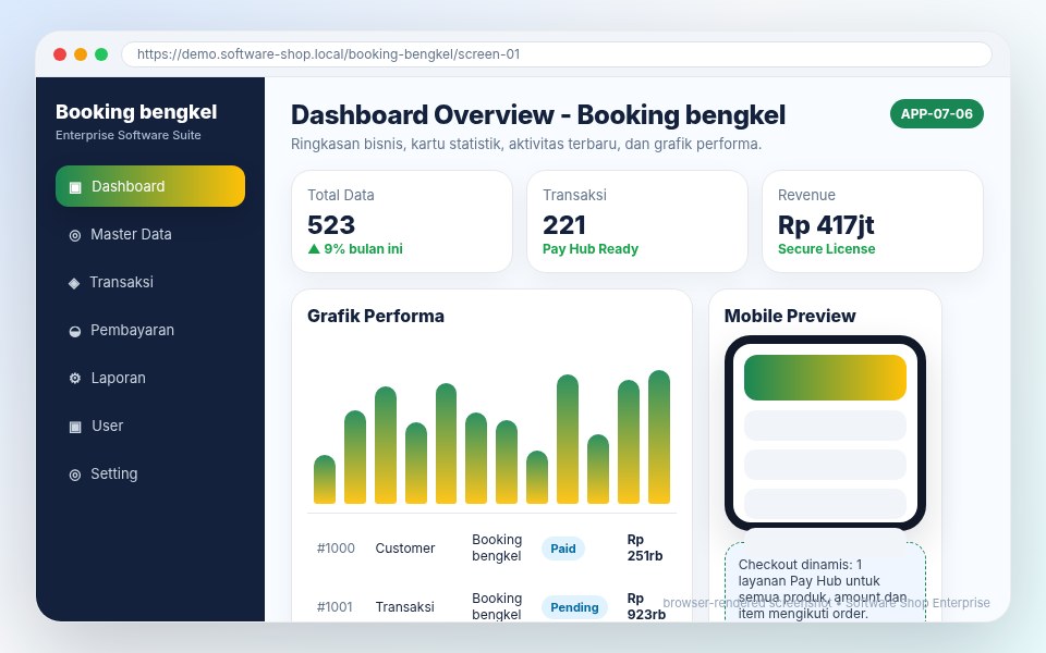 Screenshot utama Booking bengkel