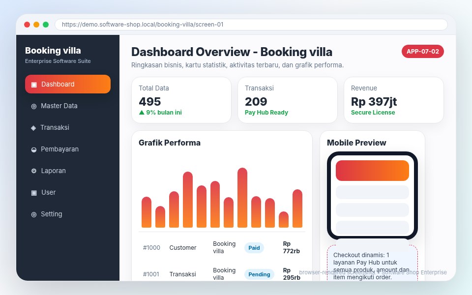 Screenshot utama Booking villa