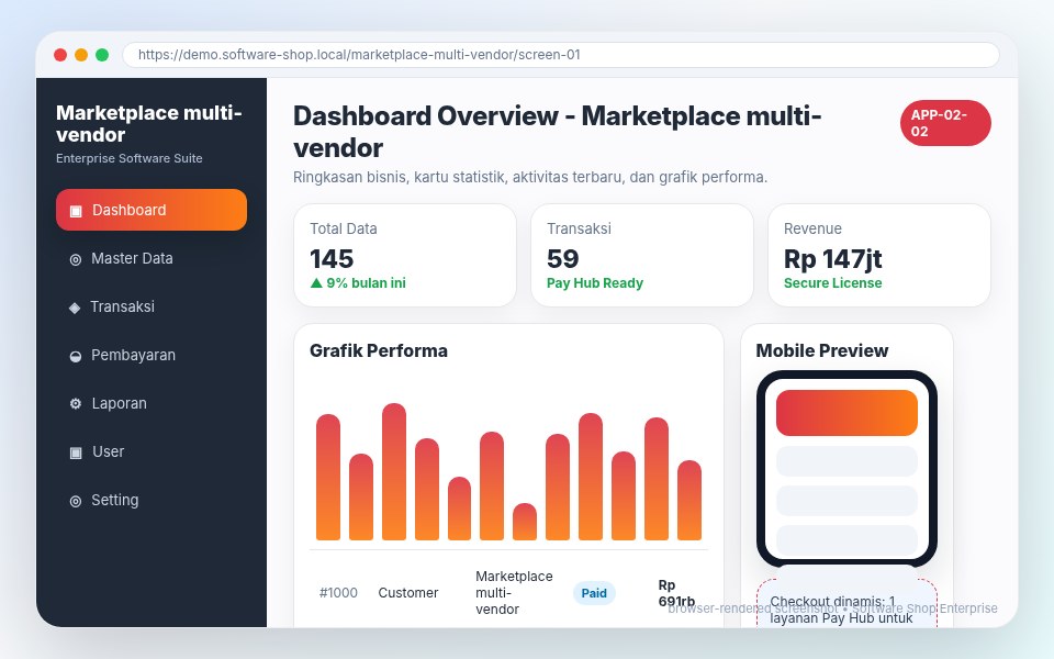 Screenshot utama Marketplace multi-vendor